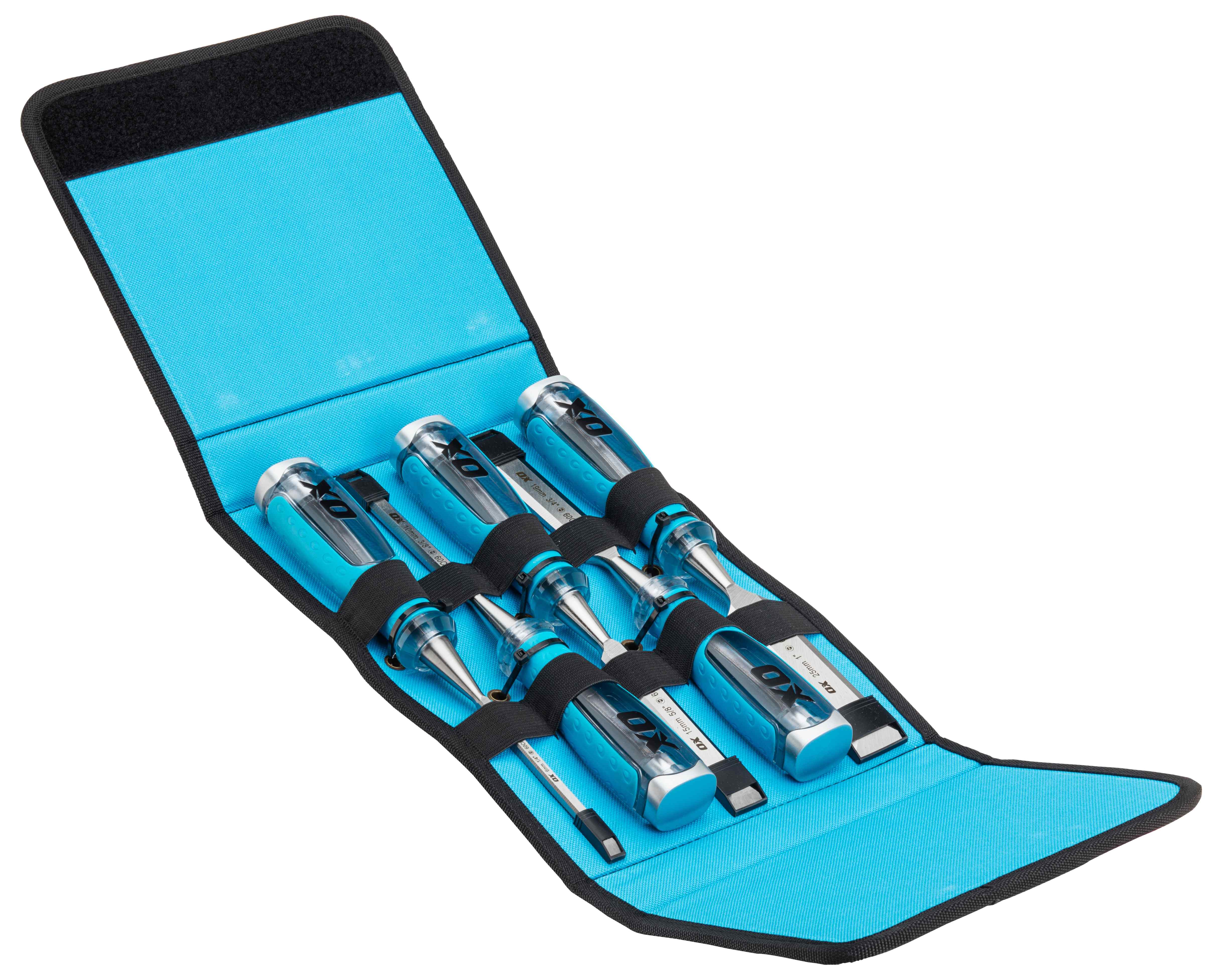 OX Pro 5 Piece Wood Chisel Set in Velcro Case