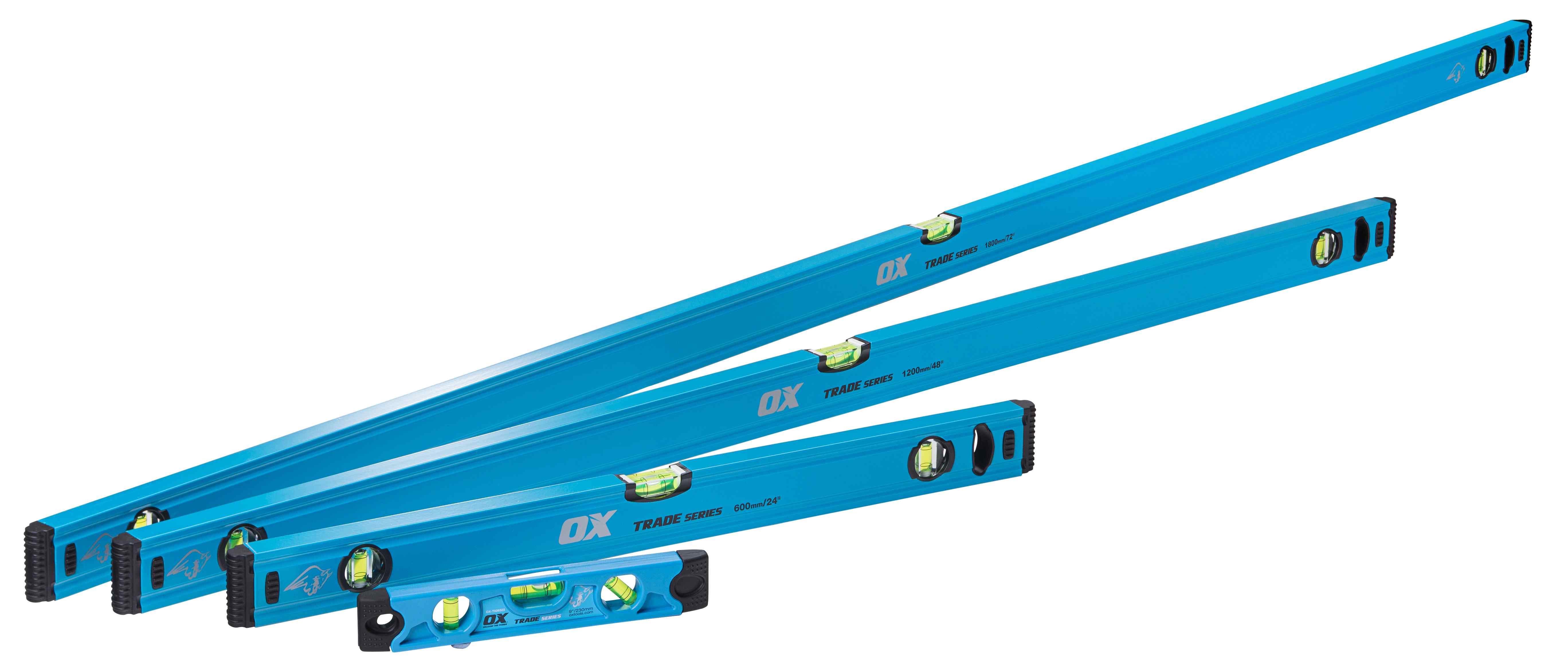 OX Trade 4 Piece Level Set - 600, 1200 & 1800mm Trade Level and Trade 230mm Torpedo Level