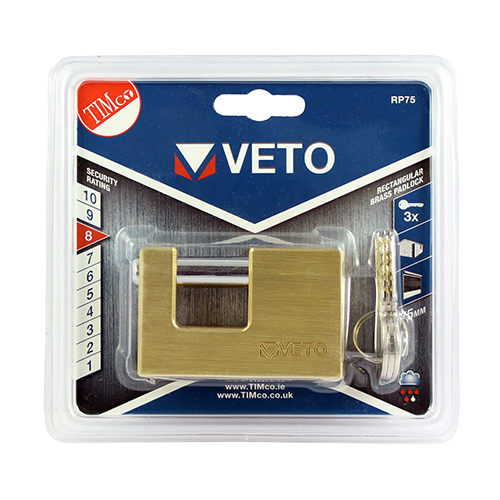 75mm Veto Rectangle Brass Padlock