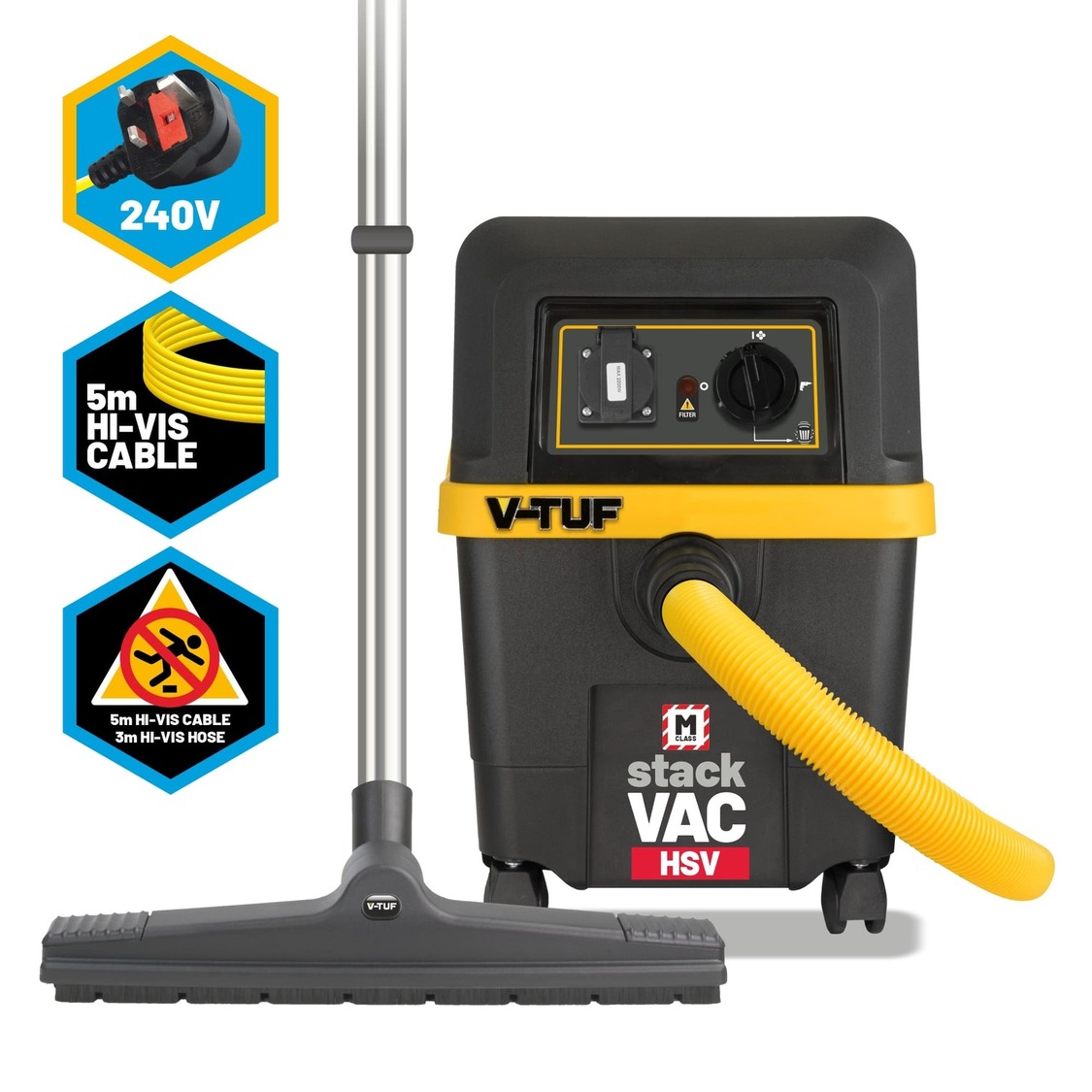 V-TUF STACKVAC HSV 240v 30L M-Class Dust Extractor - with Power Take Off - Health & Safety Version