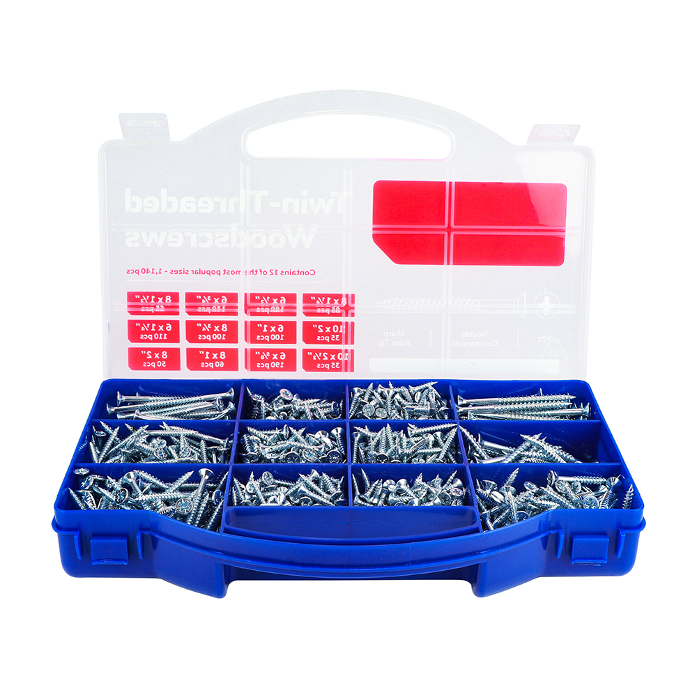 140pcs Twin Woodscrew Mixed Tray- BZP