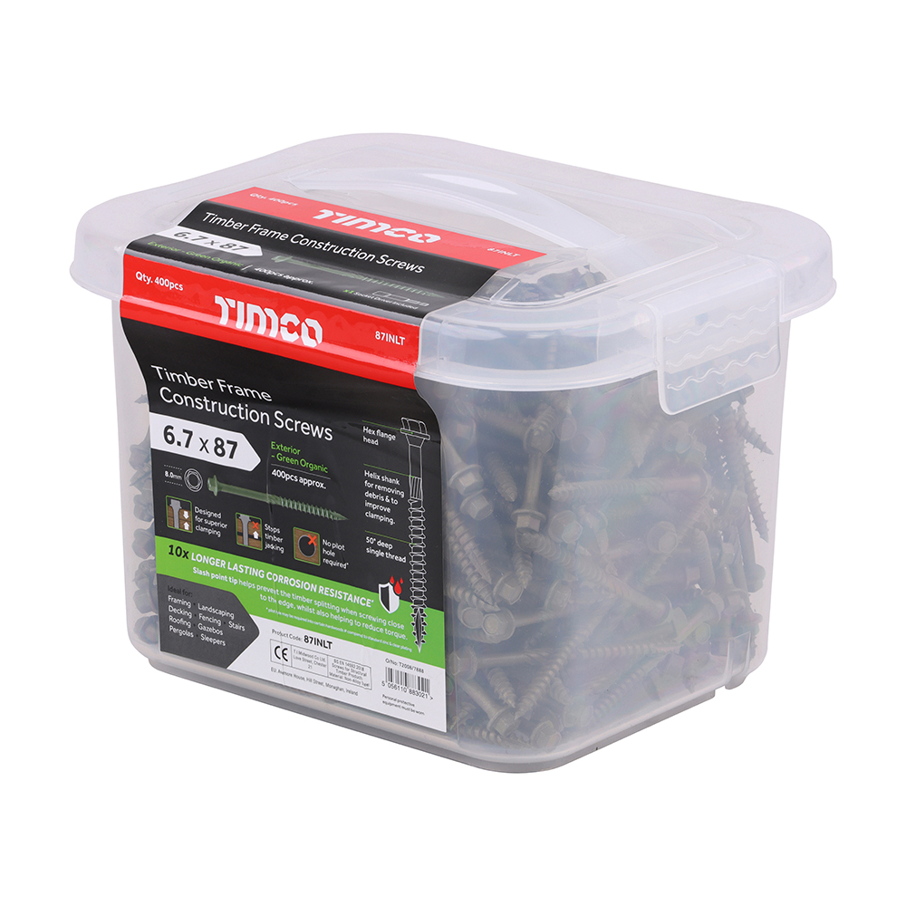 6.7 x 87 Timber Frame Construction & Landscaping Screws - HEX - Exterior - Green Organic